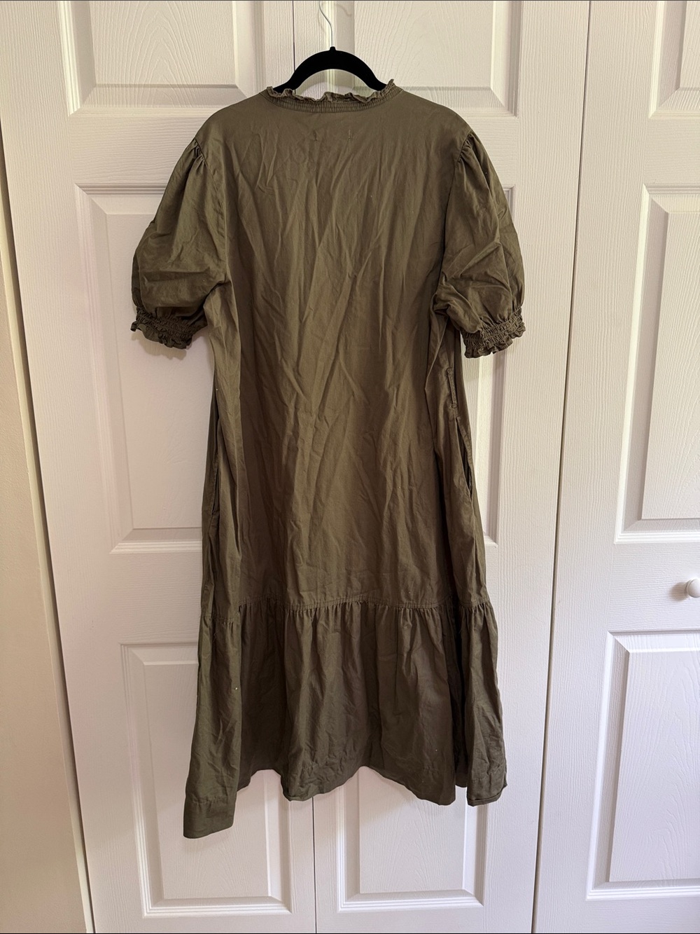 Puff-Sleeve Tiered Midi Dress in Olive - Picture 7 of 7